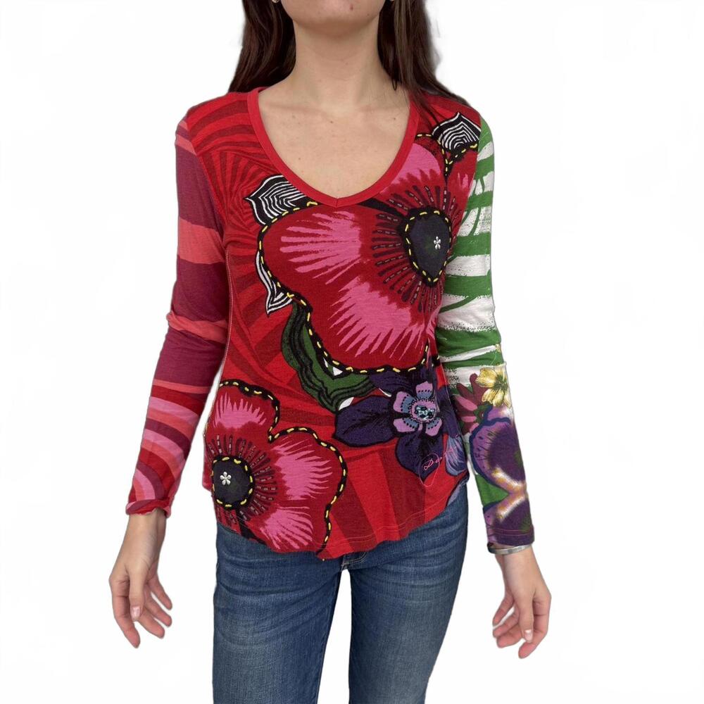 Desigual Patchwork Floral Pattern Long Sleeve Shi… - image 1